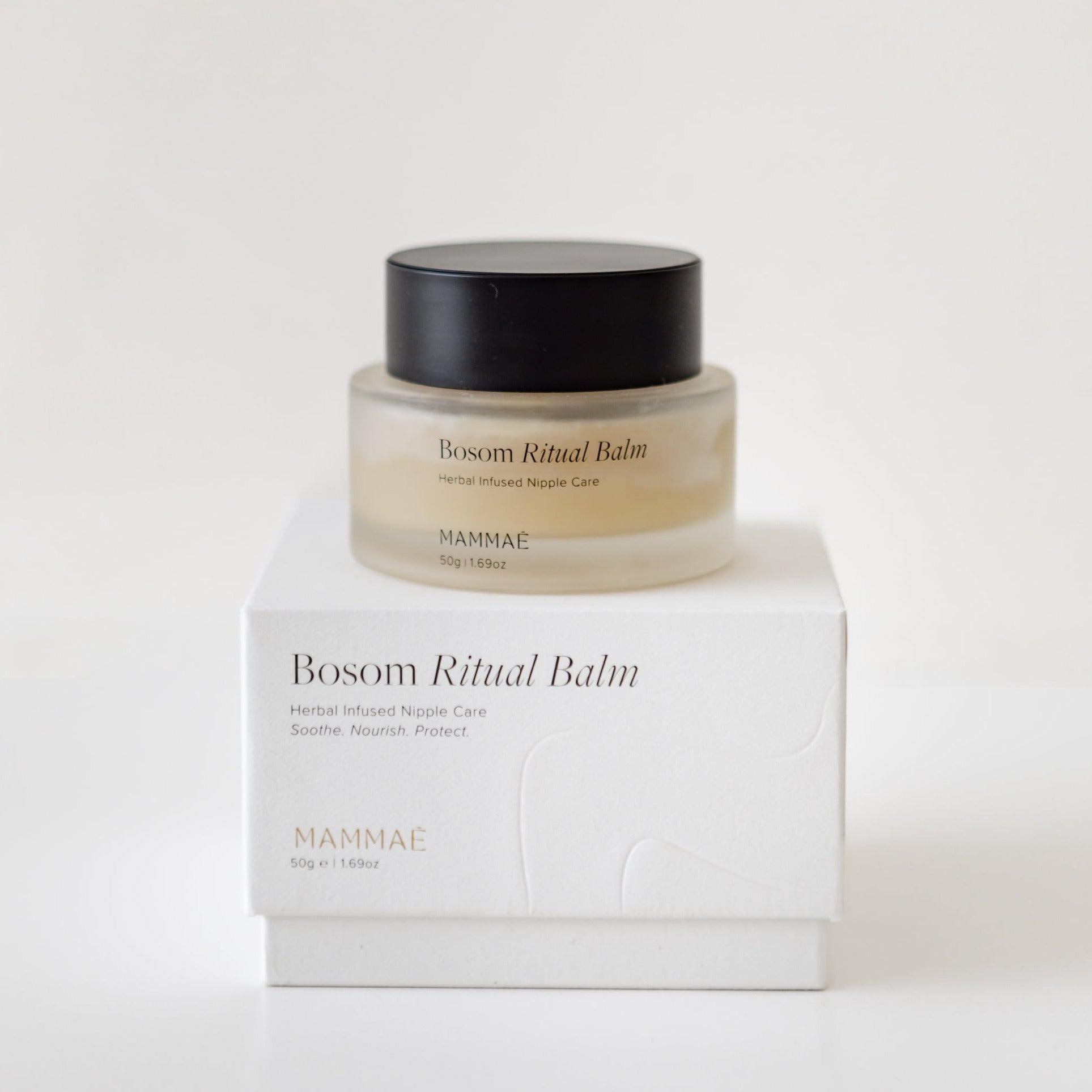 Postpartum nursing balm for breast massage in a white box.