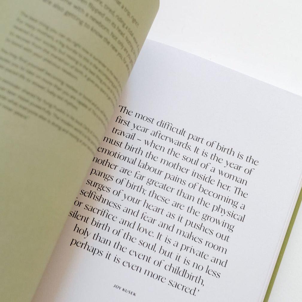 Life After Birth by Jessica Prescott & Vaughne Geary with a green cover is open on a table.