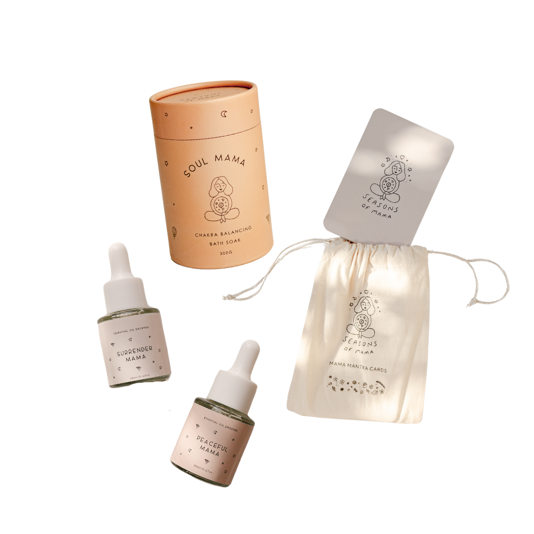A seasons of mama gift set, including a bottle of oil and a bag, with free shipping included and brand name biglittlethings.