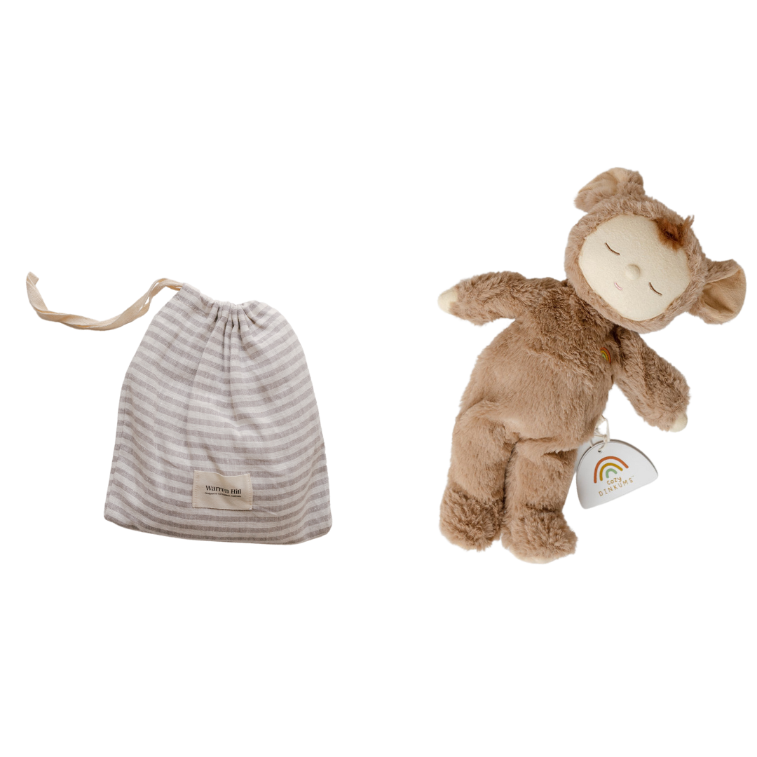 A cozy gift set featuring a stuffed teddy bear and a complimentary bag. Enjoy free shipping on this adorable duo, the biglittlethings cozy things gift set!