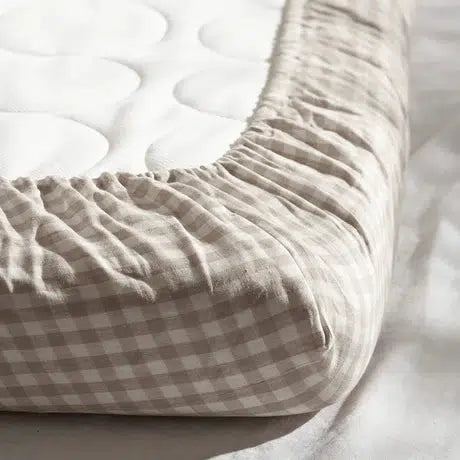 french linen fitted cot sheet beige gingham biglittlethings