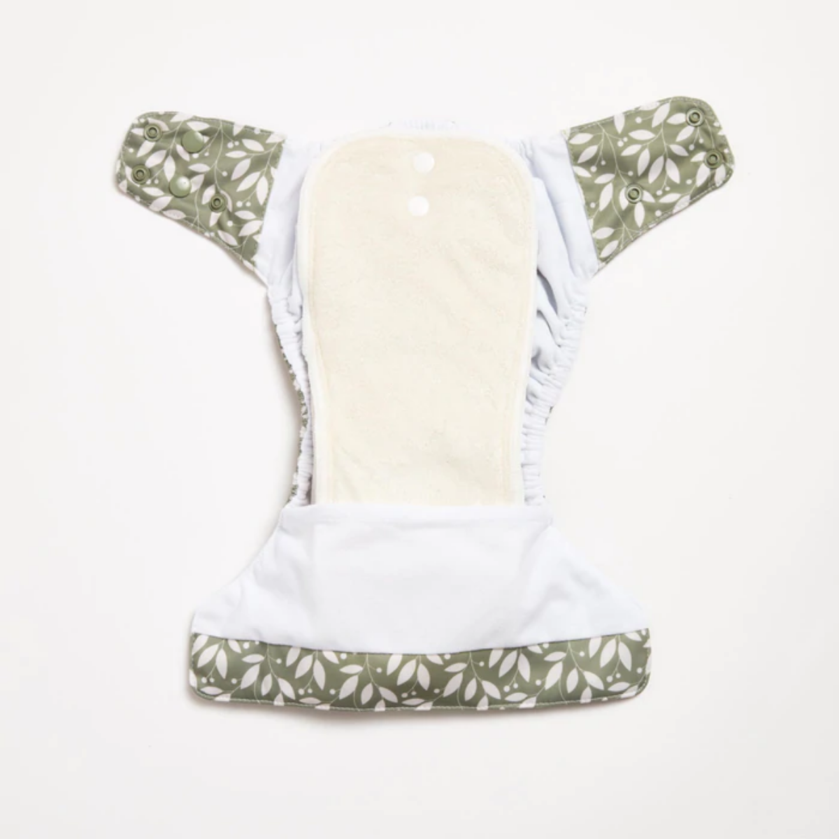 An open Sage 2.0 Modern Cloth Nappy by EcoNaps on a white surface.