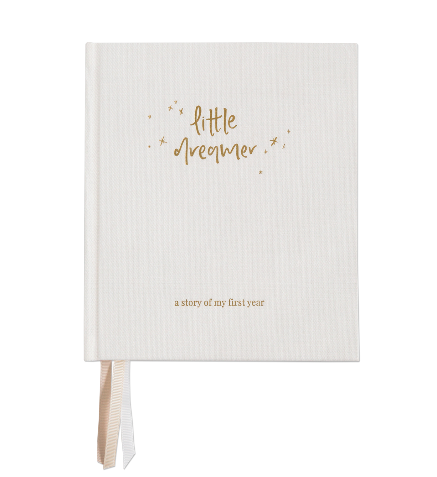 An Emma Kate Co. little dreamer baby journal in cloud on a transparent surface.